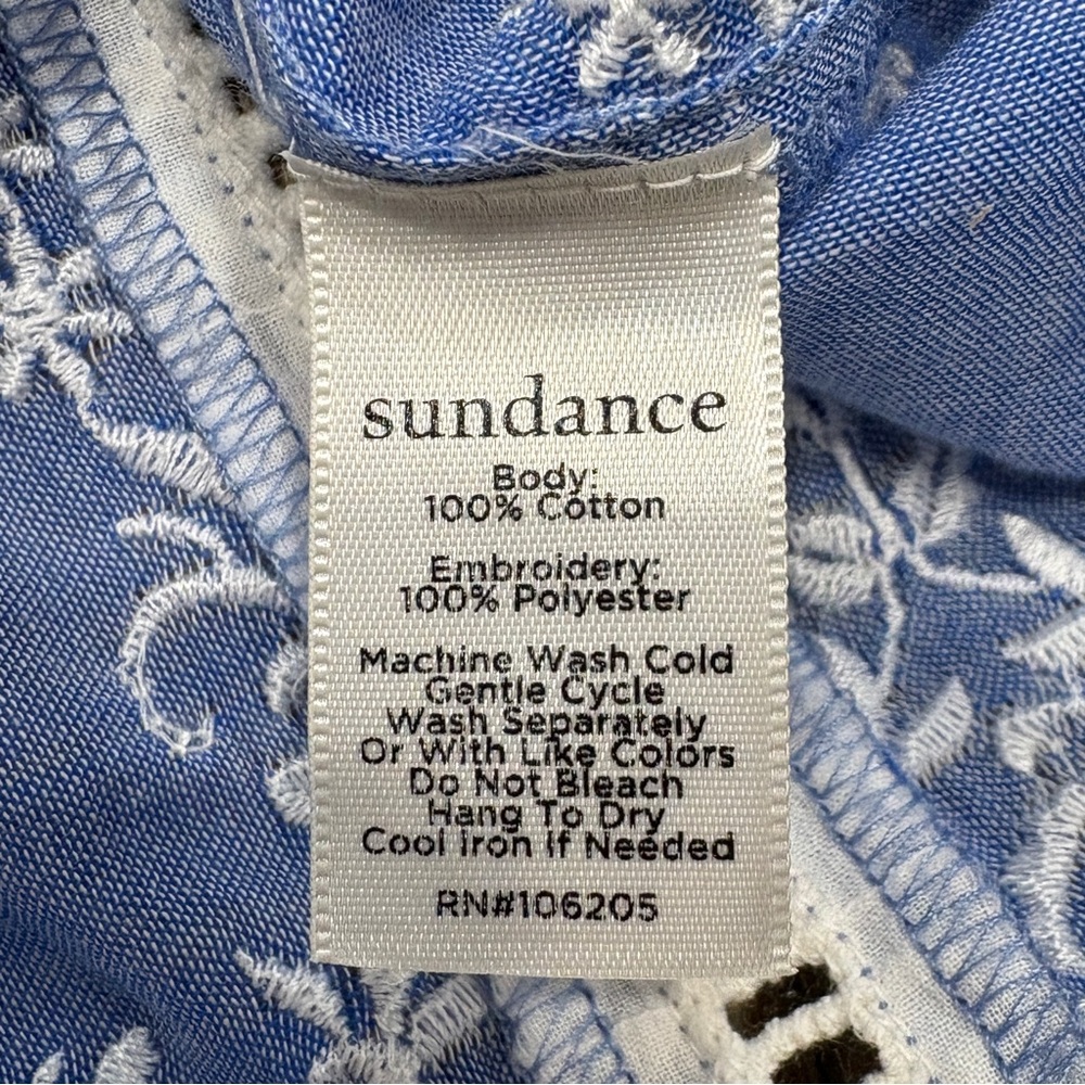 🌟SUNDANCE🌟 EMBROIDERED BELL SLEEVE BOHO V NECK BLOUSE BLUE SZ S - Picture 6 of 7